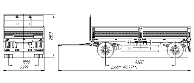 Технические характеристики бортового прицепа НЕФАЗ 8332-0110100-01